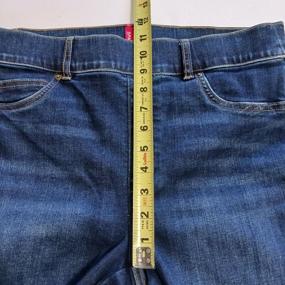 Spanx Flare Jeans Large Dark Wash Denim Stretch Slimming High Rise Shaping 70s - Picture 10 of 12